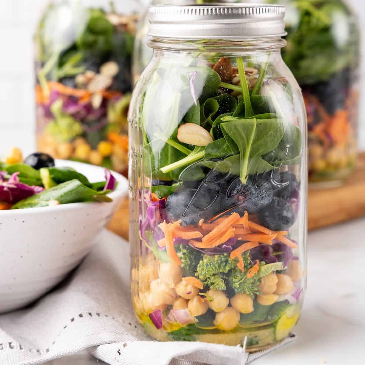 close-up of detox salad in a jar.
