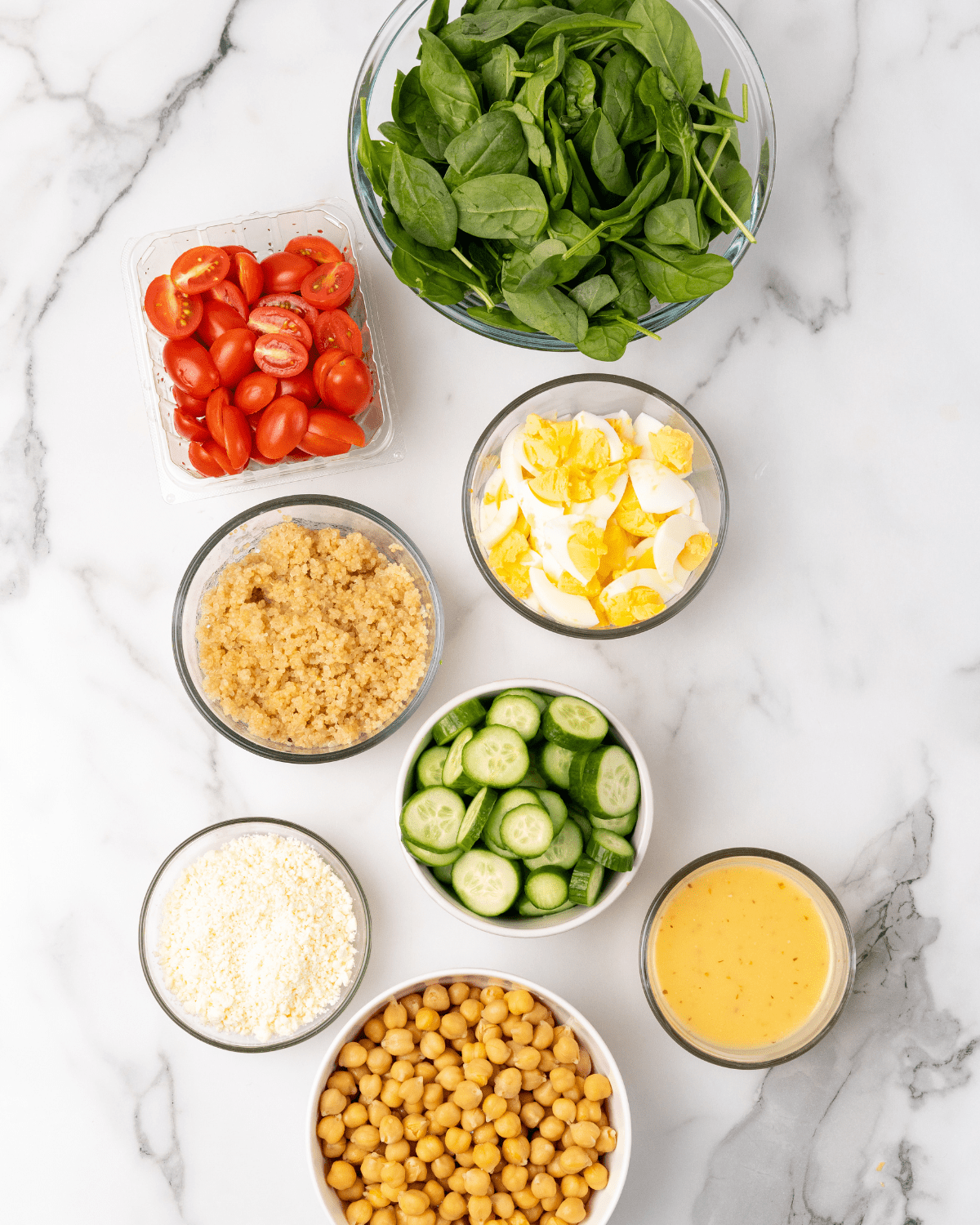 ingredients to make a protein salad in a jar,