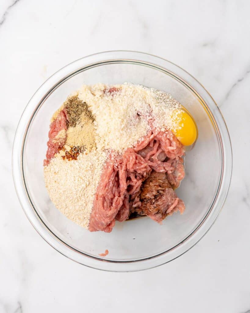 meatball ingredients in a large bowl.