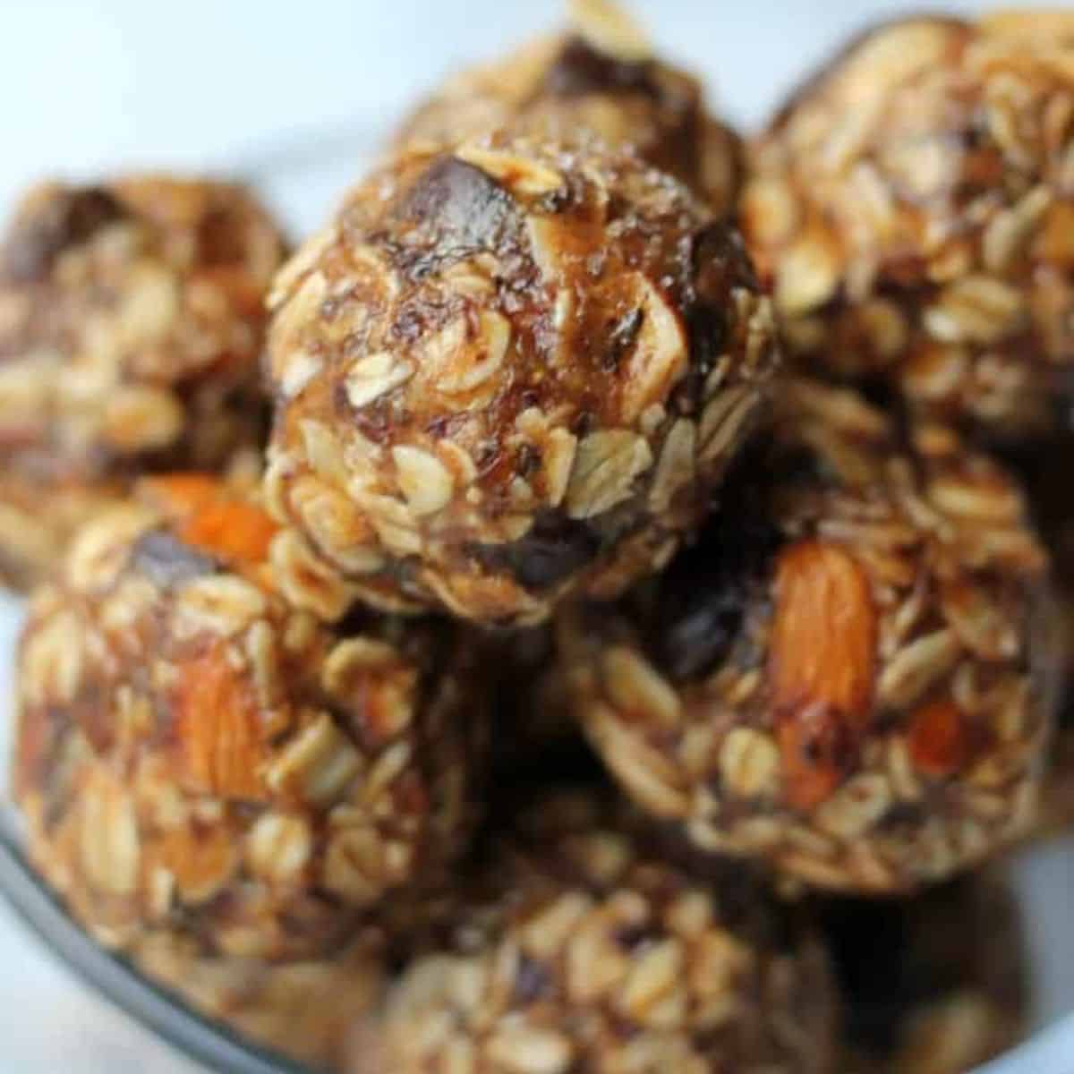 close-up picture of almond butter energy balls.