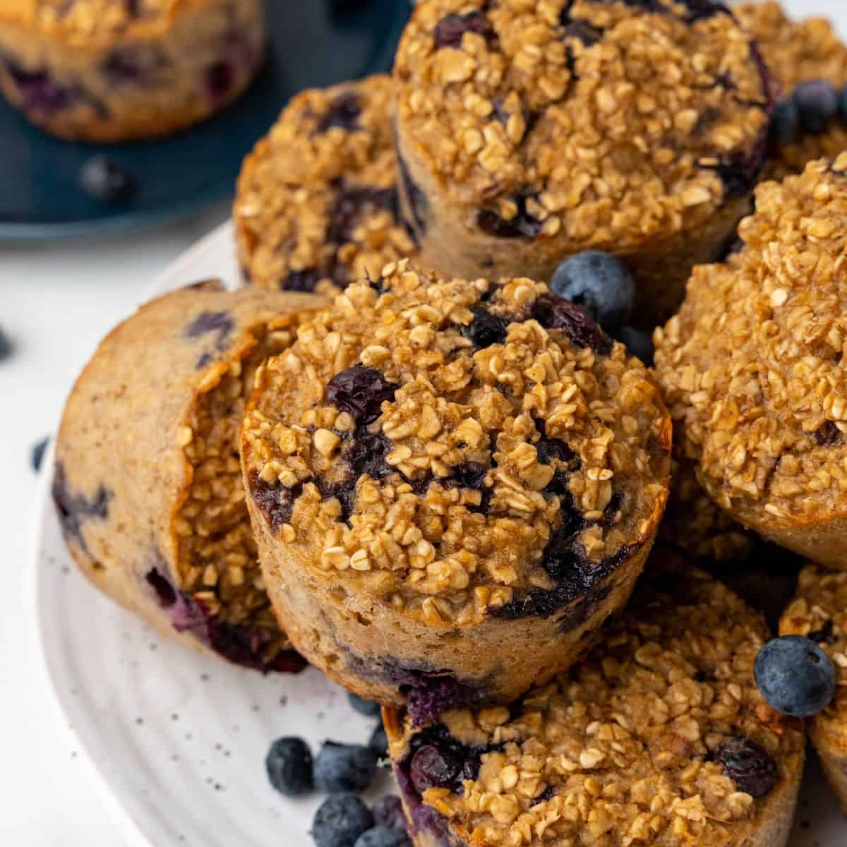 close-up picture of blueberry baked oatmeal cups.