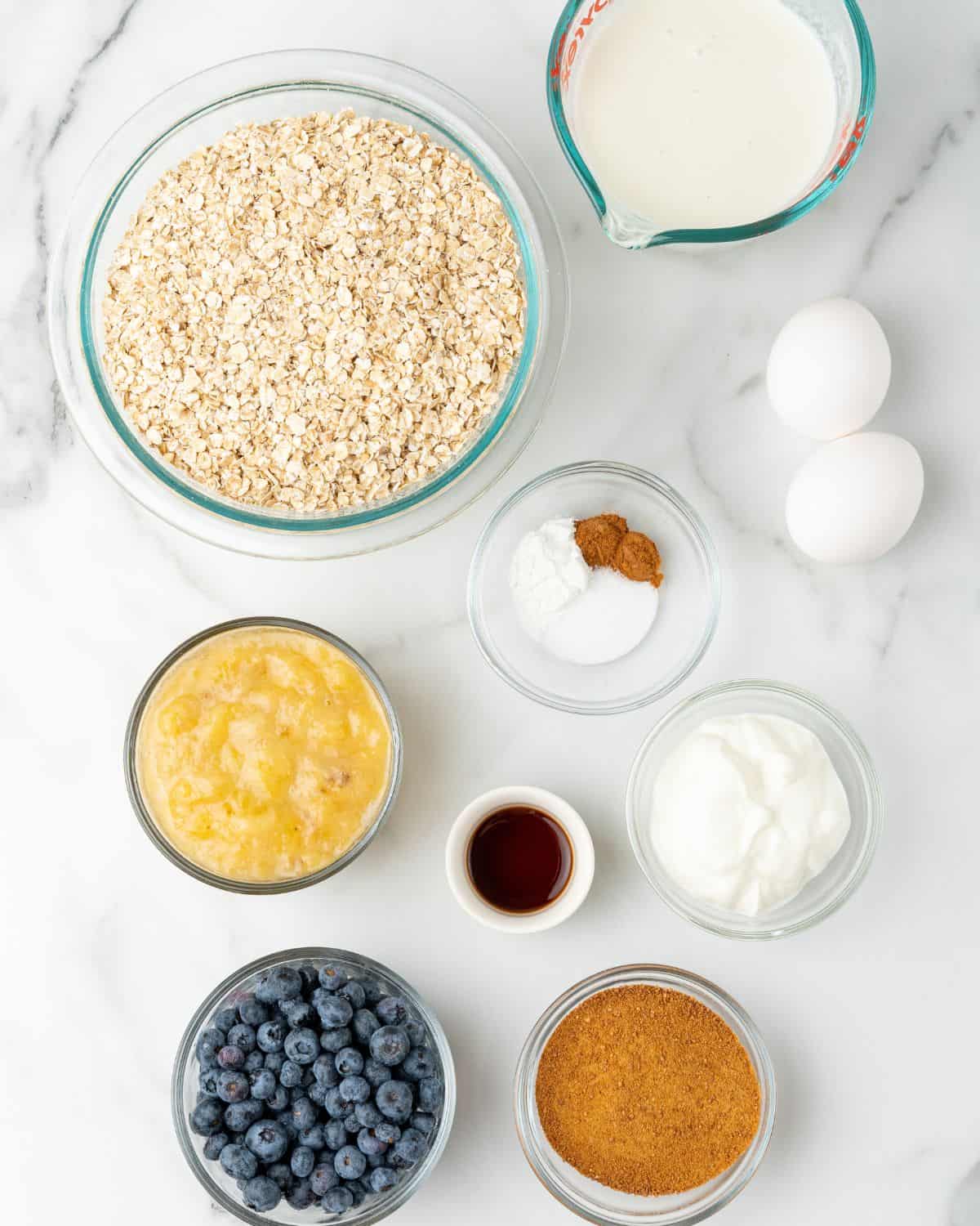 ingredients for blueberry baked oatmeal cups.