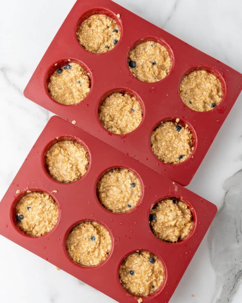 batter in the muffin pan.