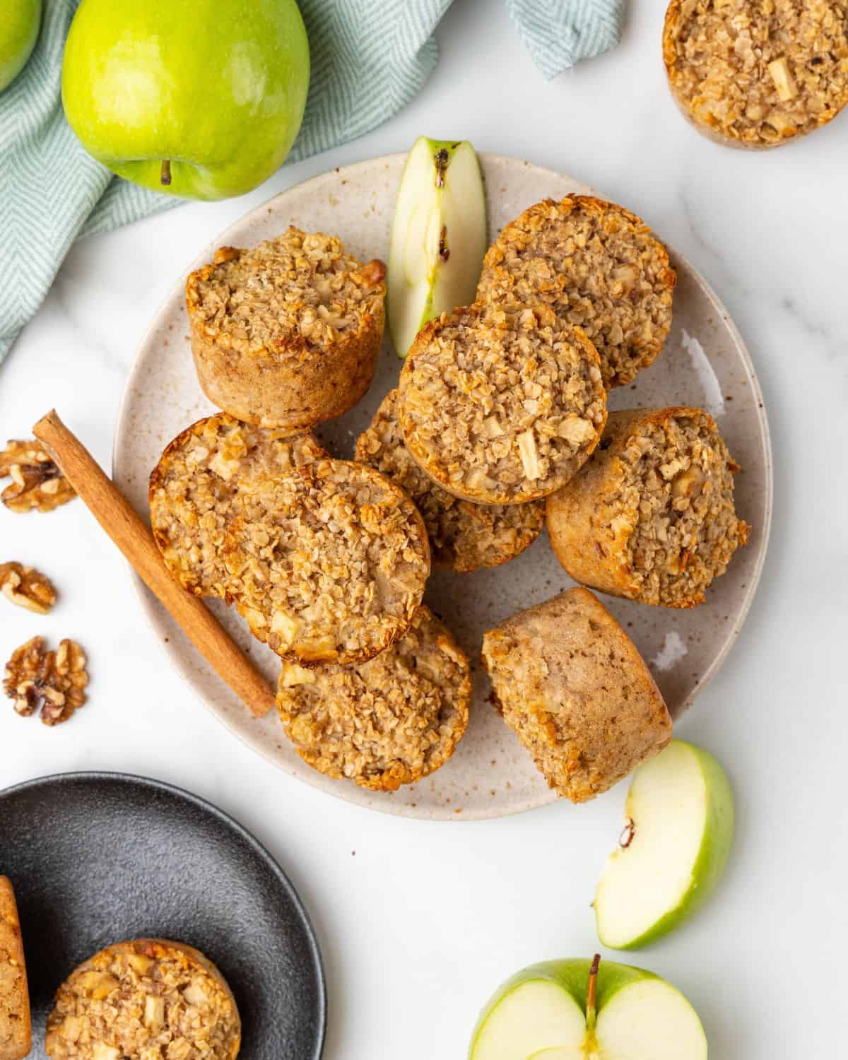 overhead view of apple cinnamon baked oatmeal.