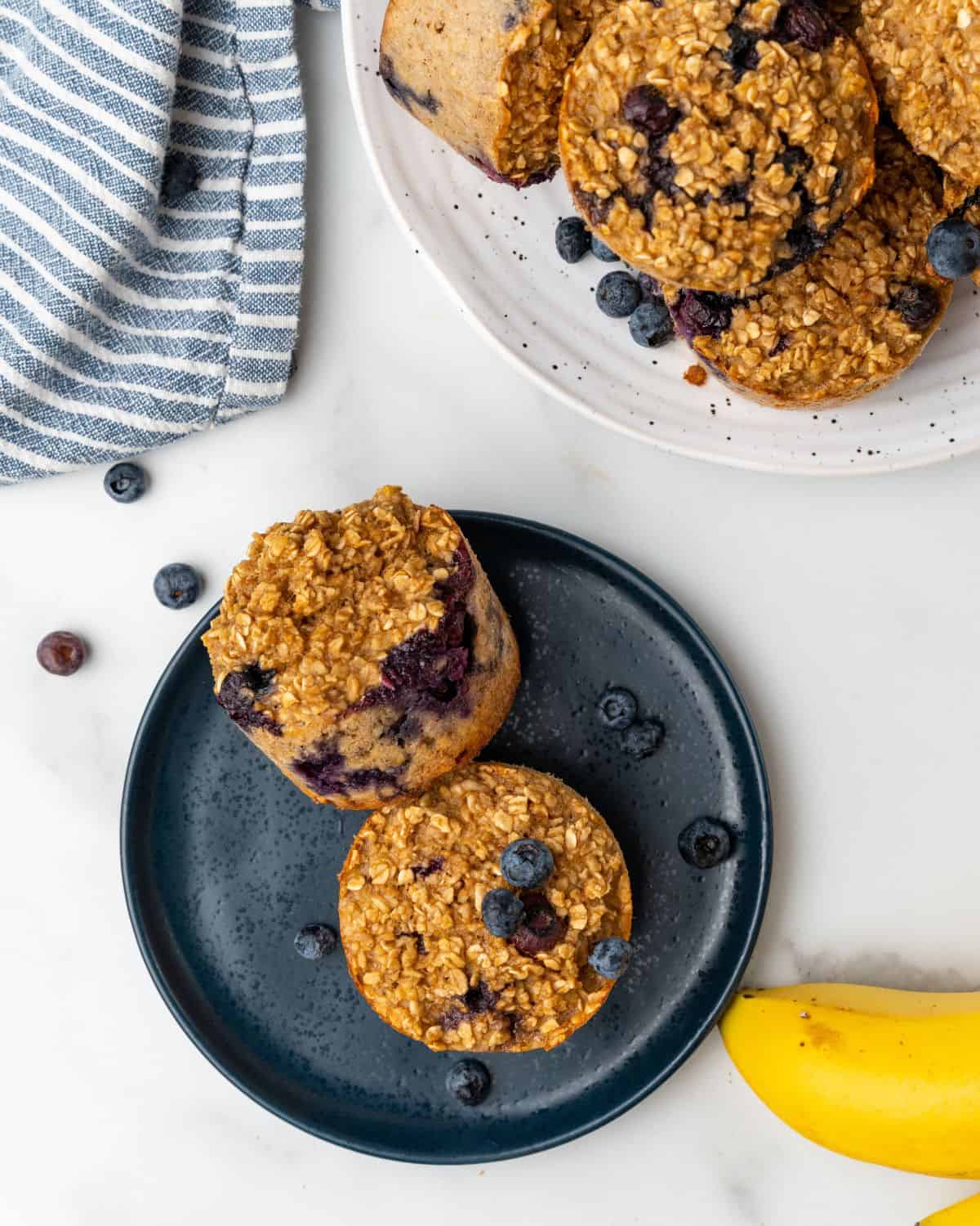 overhead picture blueberry baked oatmeal cups.