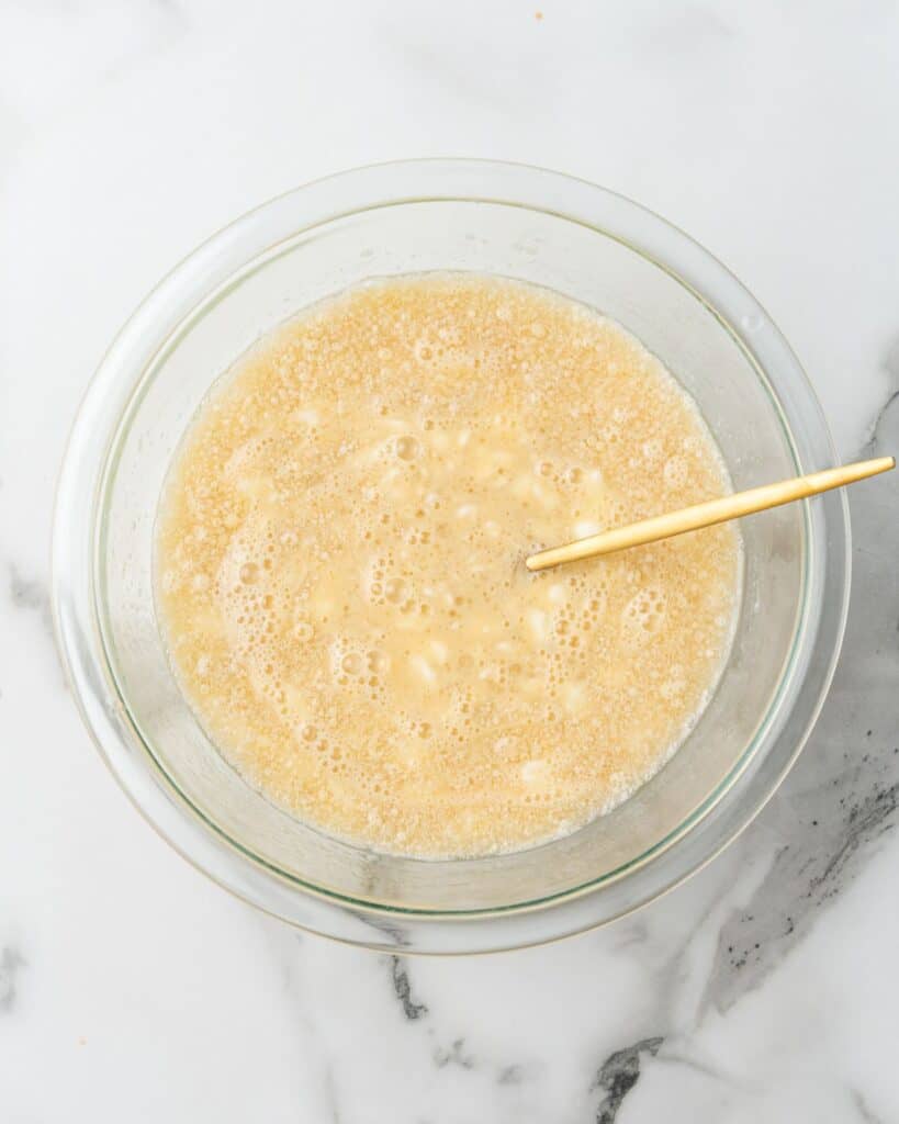 oatmeal wet ingredients in a glass bowl.